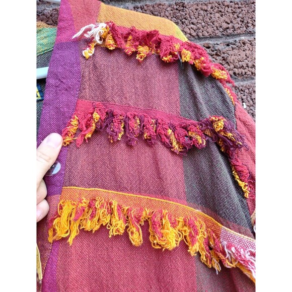 Paula Sweet Muslin Mink Vintage 80s Cardigan Patchwork Fringe Large Orange Red - Picture 3 of 7